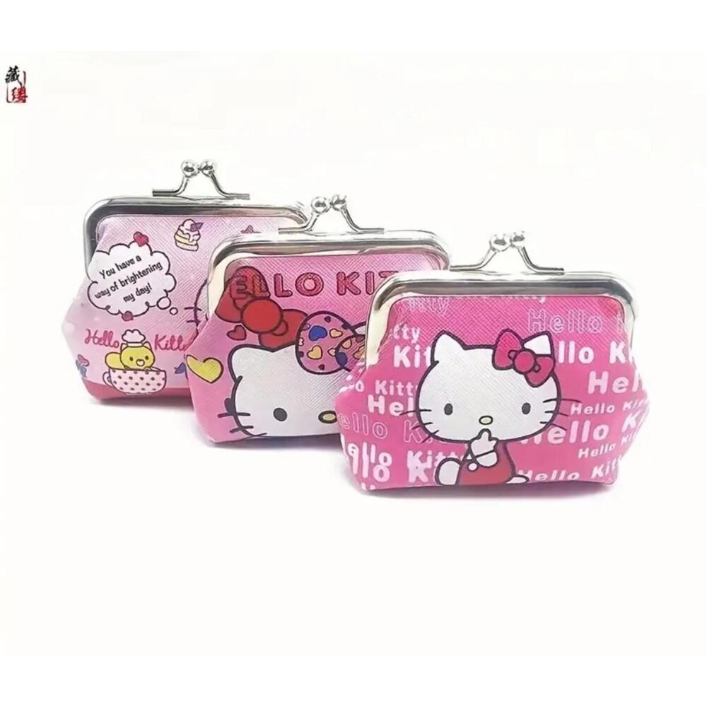 3pc bundle for hello kitty  Wallet with Kiss Lock Closure - Cute Cartoon Coin